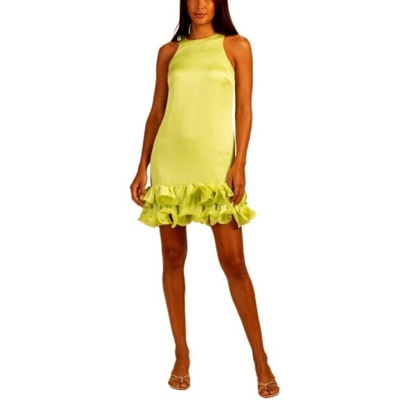 Trina Turk 'Feather' Ruffle-Hem Matte-Satin Sleeveless Mini-Dress, Limeade - Picture 1 of 2